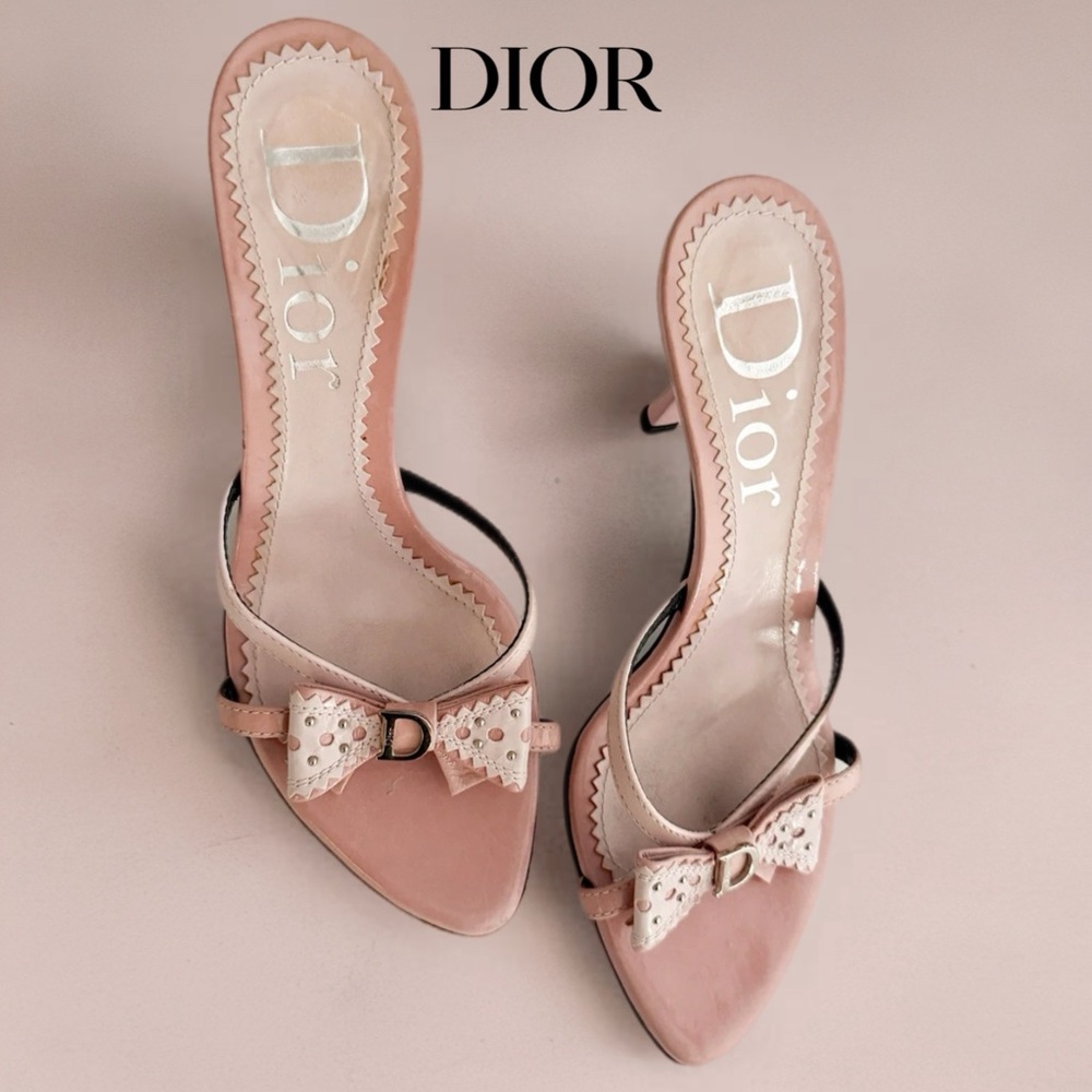 Vintage Dior “Diamond Bow” Pink Patent Mule Sandals – John Galliano Era Size 38